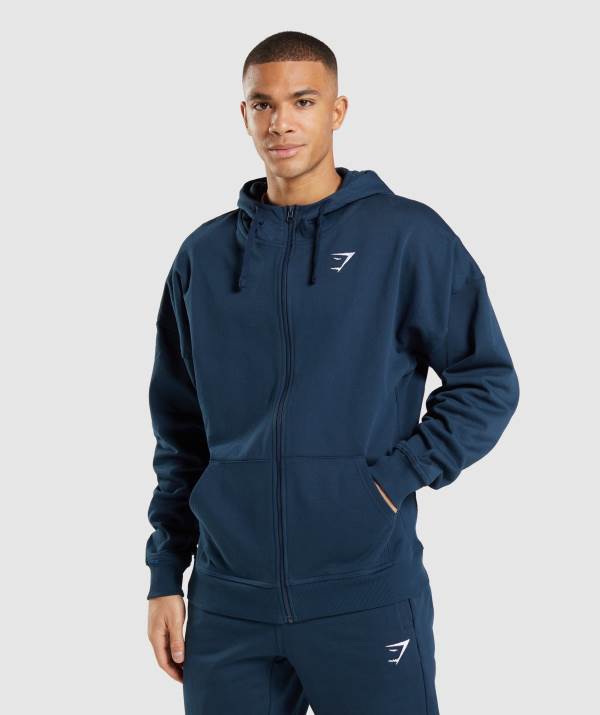 Gymshark Essential Oversized Zip Up Hoodie Herren Navy | 8605ZCLGM