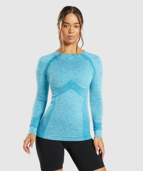 Gymshark Flex Long Sleeve Top Sweatshirt Damen Blau | 5472PWRYG