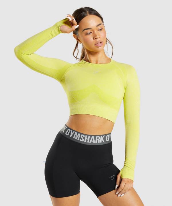 Gymshark Flex Sports Long Sleeve Crop Top Damen Gelb | 0321QXGMY