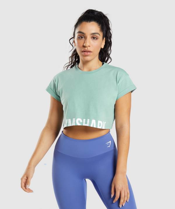 Gymshark Fraction Crop Top Damen Blau | 7285DYXEM
