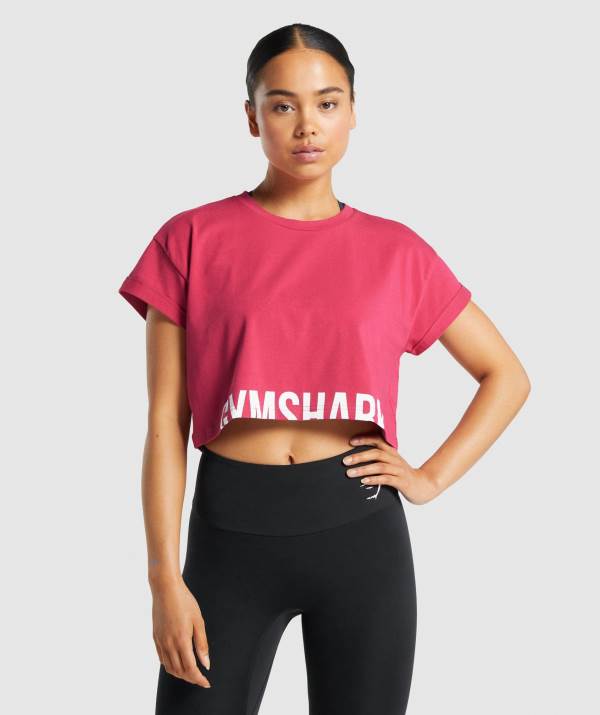 Gymshark Fraction Crop Top Damen Rosa | 3926XTPSH