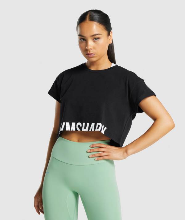 Gymshark Fraction Crop Top Damen Schwarz | 3276PSQNK