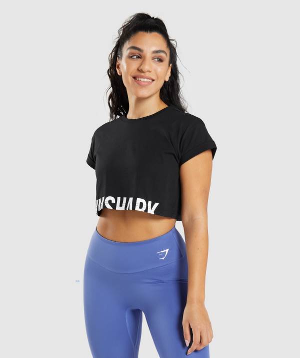 Gymshark Fraction Crop Top Damen Schwarz | 4182LKOTC