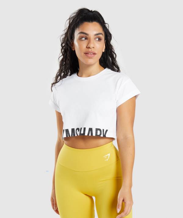 Gymshark Fraction Crop Top Damen Weiß | 2573KGPFI