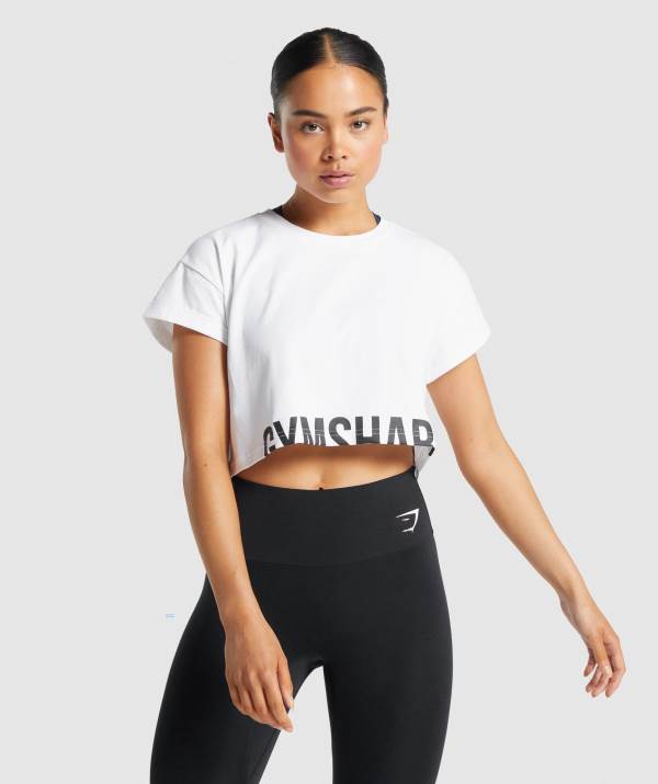 Gymshark Fraction Crop Top Damen Weiß | 3287RTOHV