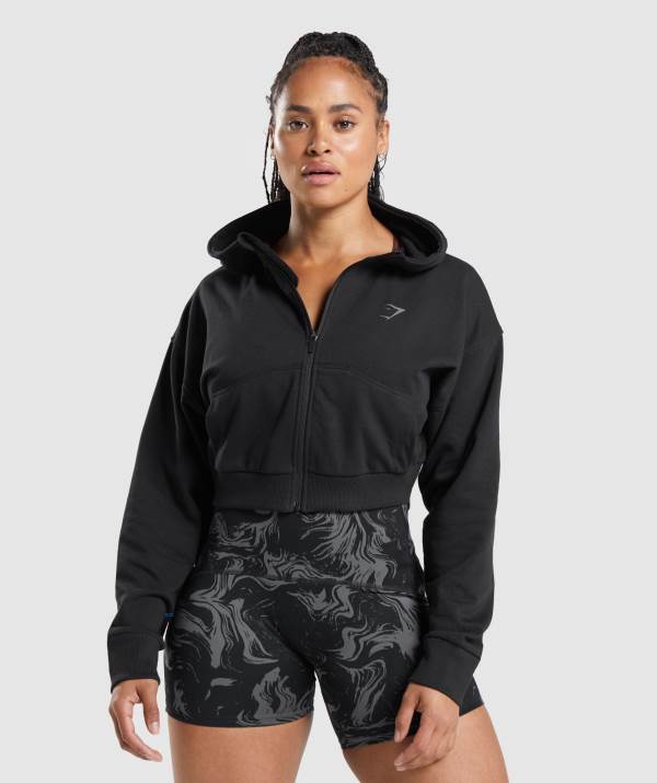 Gymshark GS Power Cropped Zip Hoodie Damen Schwarz | 1945AXJBV