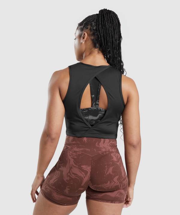 Gymshark GS Power Open Back Cropped Muskelshirt Damen Schwarz | 3926JOWPE