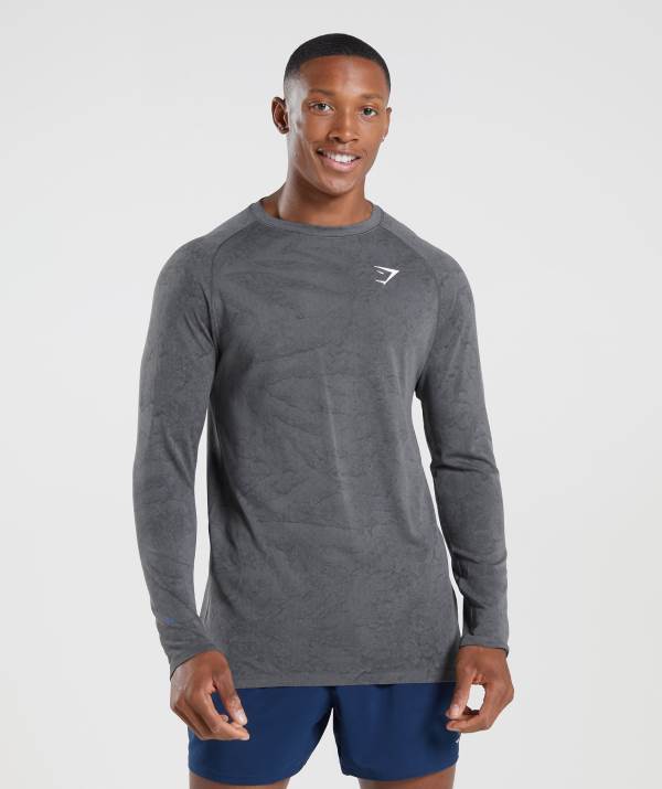 Gymshark Geo Seamless Long Sleeve Sweatshirt Herren Grau Schwarz Grau | 0372EGVYK