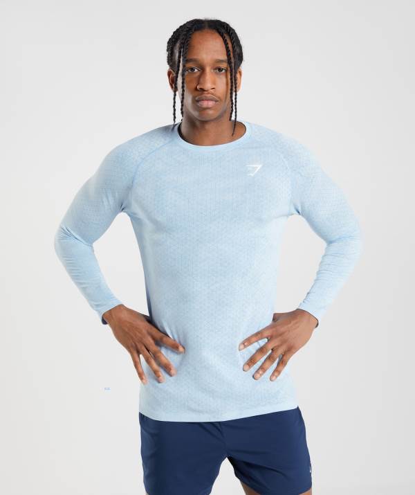 Gymshark Geo Seamless Long Sleeve Sweatshirt Herren Weiß Grau Blau | 4780YKXTF