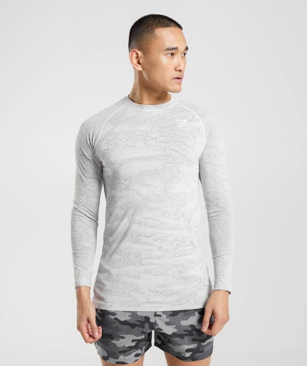 Gymshark Geo Seamless Long Sleeve Sweatshirt Herren Weiß Hellgrau | 6147FYWRD