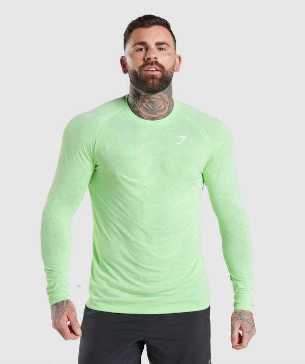 Gymshark Geo Seamless Long Sleeve Sweatshirt Herren Weiß Grün | 6720BKQXT