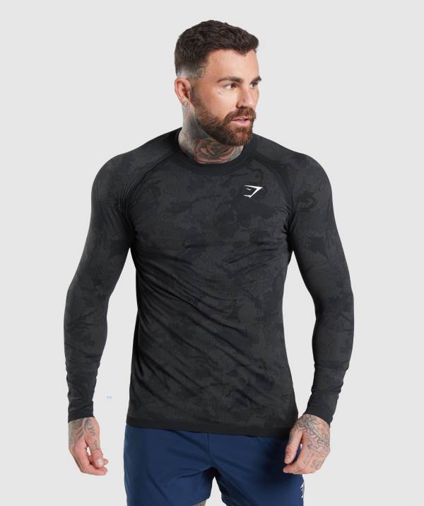 Gymshark Geo Seamless Long Sleeve Sweatshirt Herren Schwarz Grau Grau | 8305JVLAW