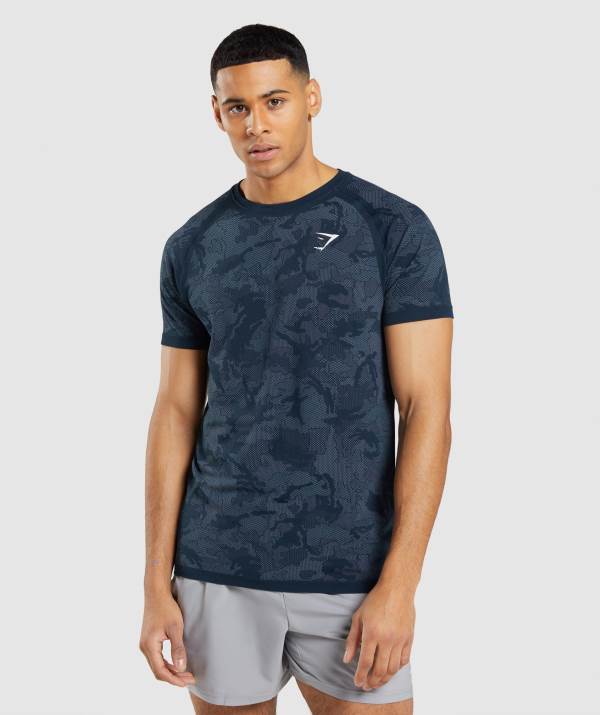 Gymshark Geo Seamless T-Shirt Herren Navy Blau | 2504YOVJT