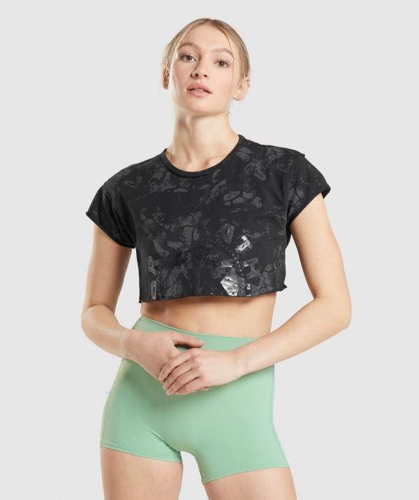 Gymshark KK Fit Raw Crop Top Damen Schwarz Camouflage | 9524VJXDH