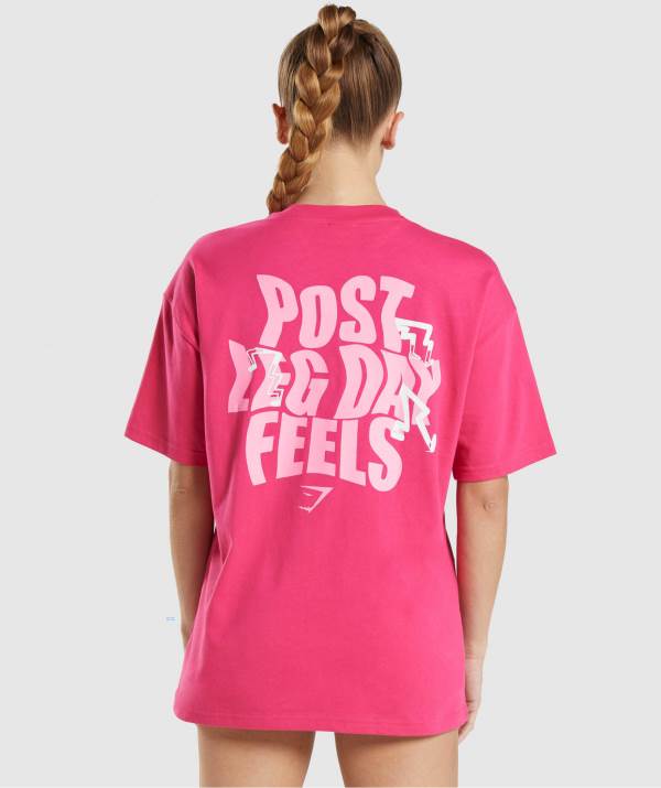 Gymshark Leg Day Oversized T-Shirt Damen Rosa | 4351YFMKE