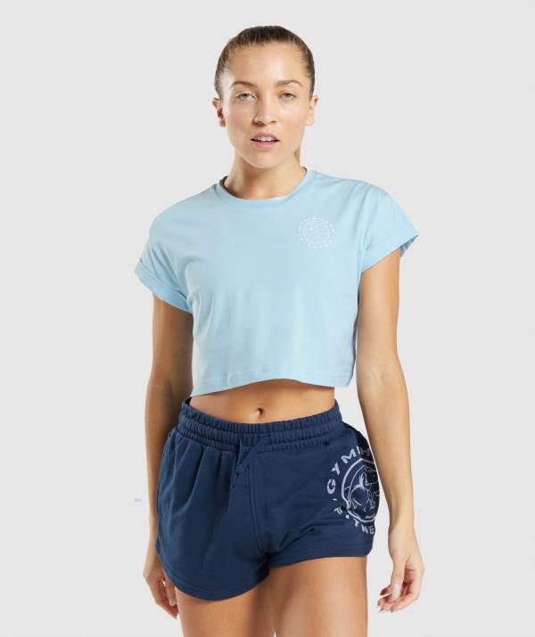 Gymshark Legacy Graphic Crop Tee Crop Top Damen Blau | 9584MPRWI