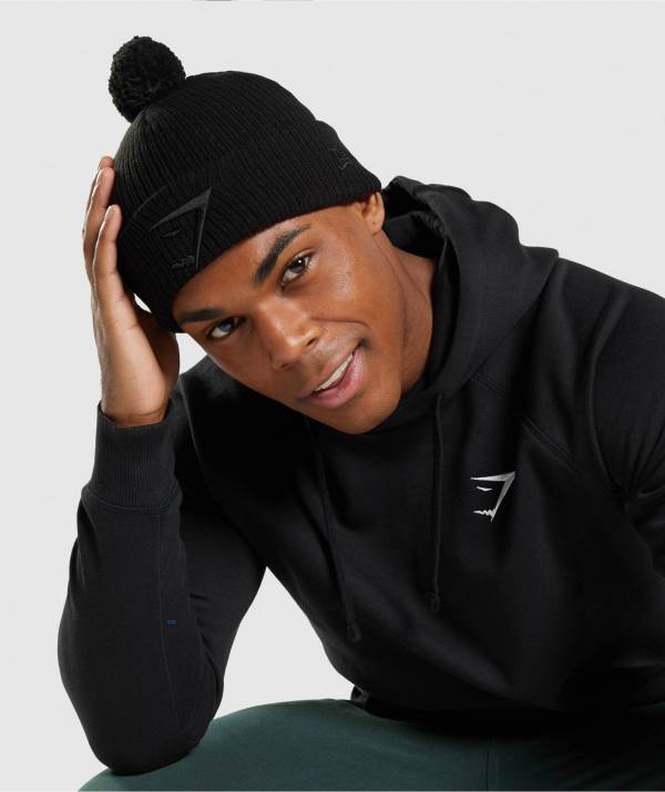 Gymshark New Era Mini Pom Mützen Herren Schwarz | 8297JRNEU