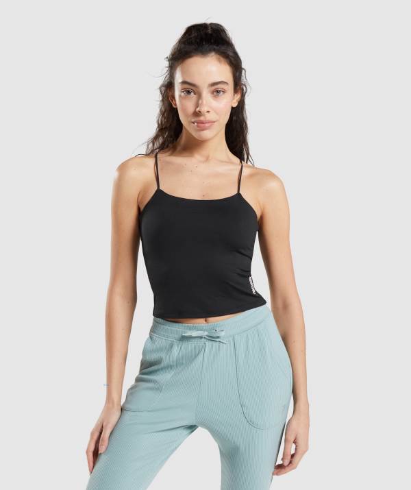 Gymshark Pause Cami Muskelshirt Damen Schwarz | 1568STRKJ