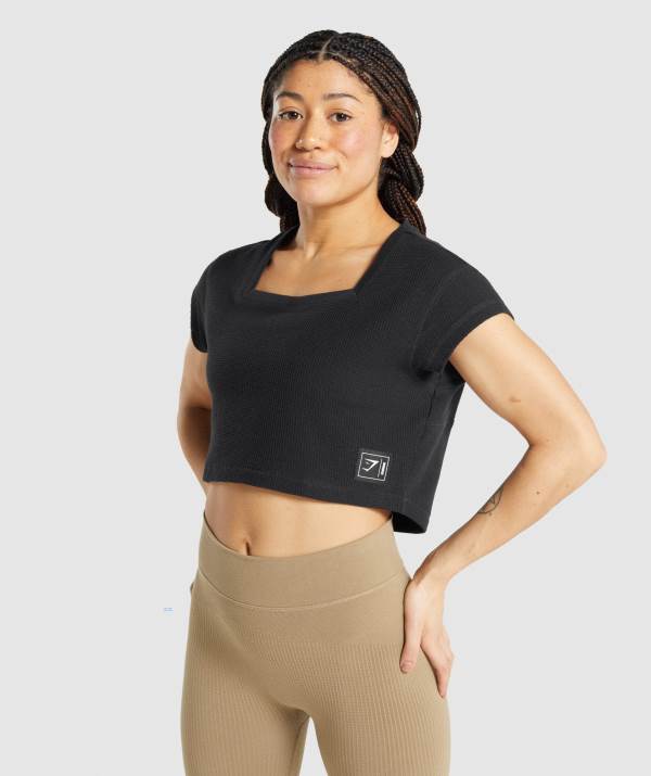 Gymshark Pause Crop Top Damen Schwarz | 0584IYZTW