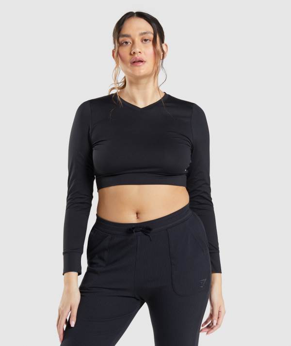 Gymshark Pause Open Back Long Sleeve Crop Top Damen Schwarz | 3754LRENC