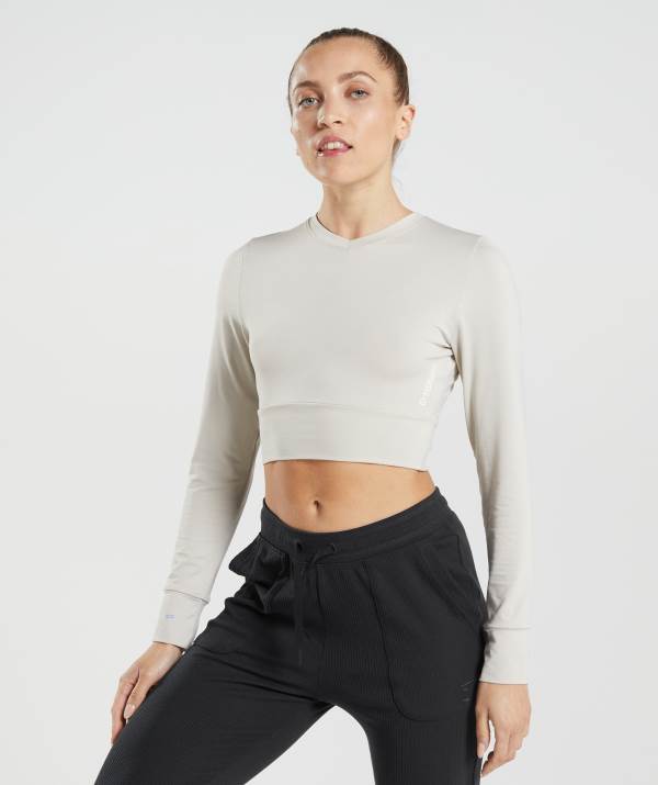 Gymshark Pause Open Back Long Sleeve Crop Top Damen Grau | 6780NTSRJ