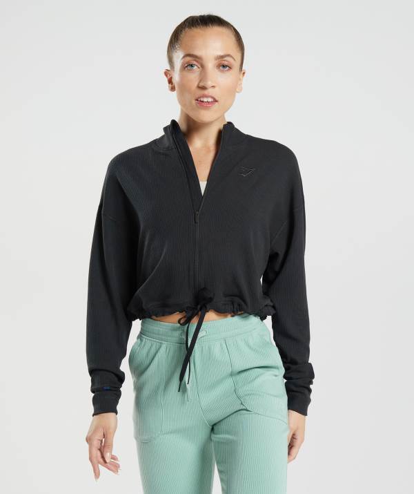 Gymshark Pause Zip Up Jacke Damen Schwarz | 3274PCGFY