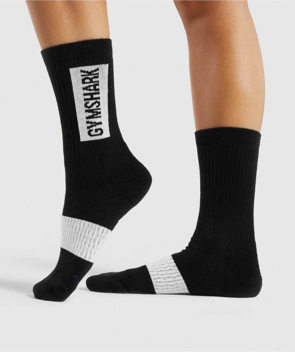 Gymshark Premium Logo Crew (1pk) Socken Damen Schwarz | 1374OBIMY