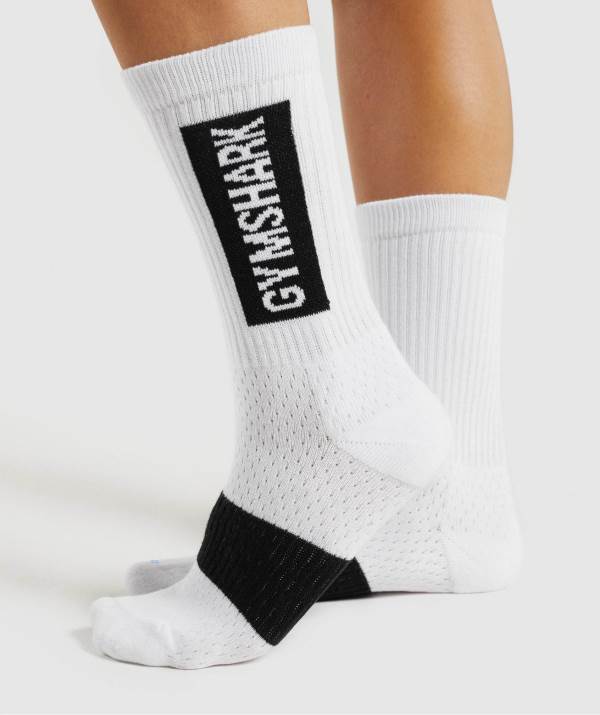 Gymshark Premium Logo Crew (1pk) Socken Damen Weiß | 4029JALCI