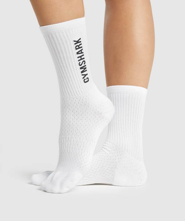 Gymshark Premium Logo Crew Socken Herren Weiß | 3906FPUVM