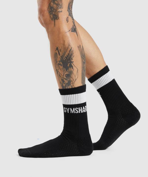 Gymshark Premium Logo Crew Socken Herren Schwarz | 6549BKFLE