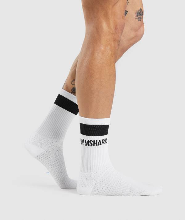 Gymshark Premium Logo Crew Socken Herren Weiß | 8061IKSTP