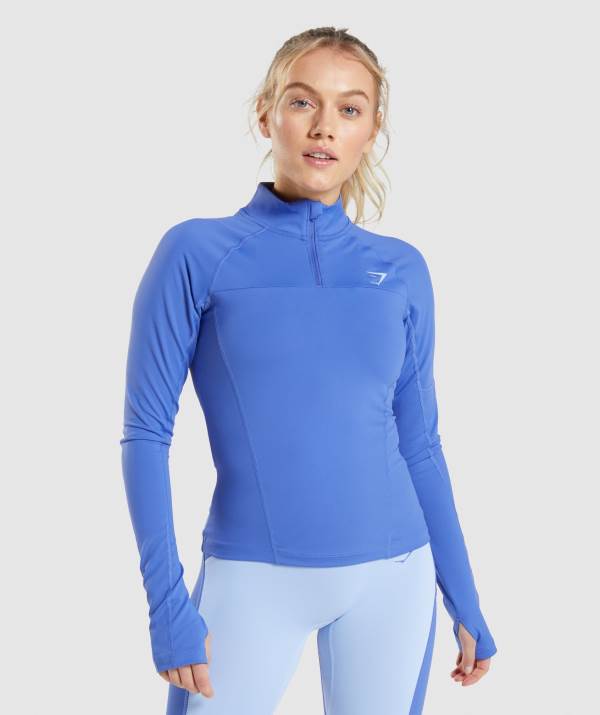 Gymshark Pulse 1/4 Zip Pullover Damen Blau | 7654KXQLO