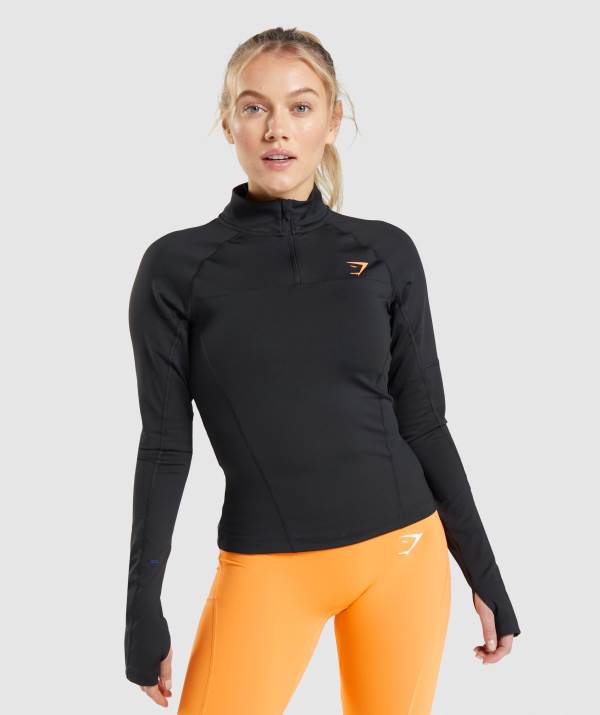 Gymshark Pulse 1/4 Zip Pullover Damen Schwarz | 3902IYGCH