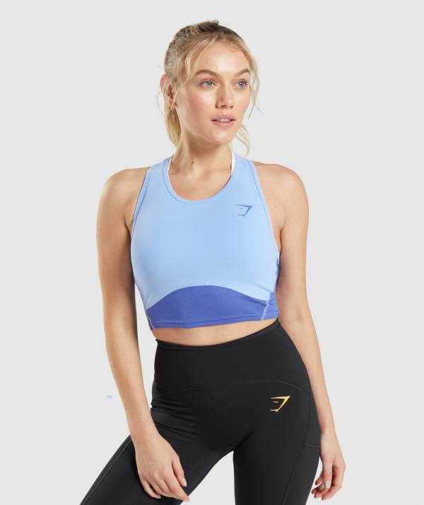 Gymshark Pulse Crop Muskelshirt Damen Grau Blau Blau | 4867PZLWE