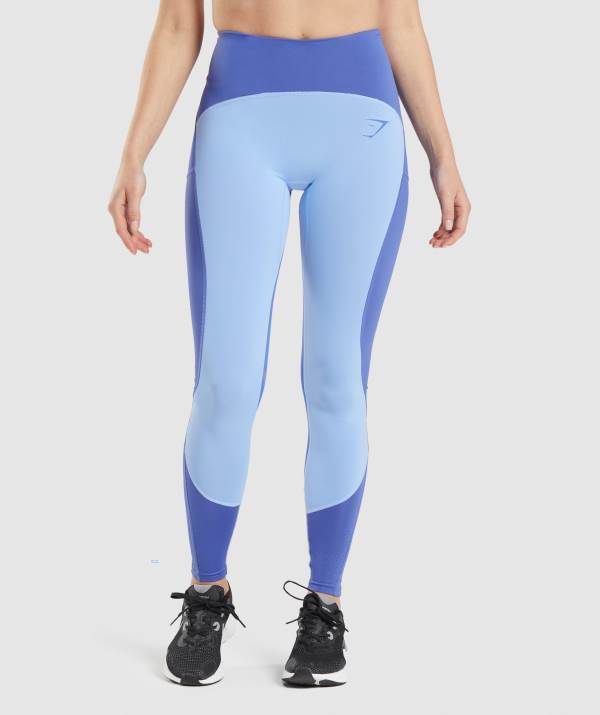 Gymshark Pulse Mesh Leggings Damen Blau Grau Weiß Blau | 7458HFWGV
