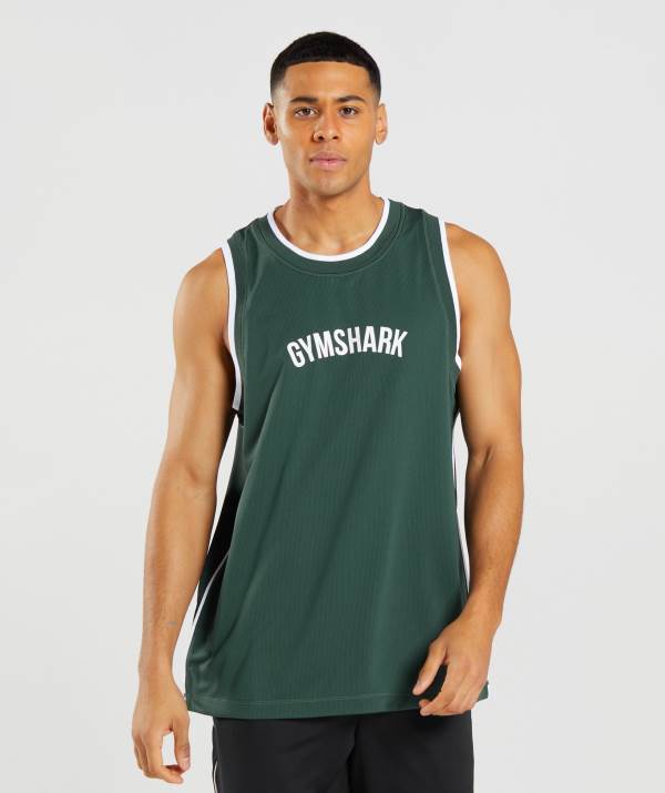 Gymshark Recess Basketball Muskelshirt Herren Schwarz Weiß Grün | 5360ZJKHS