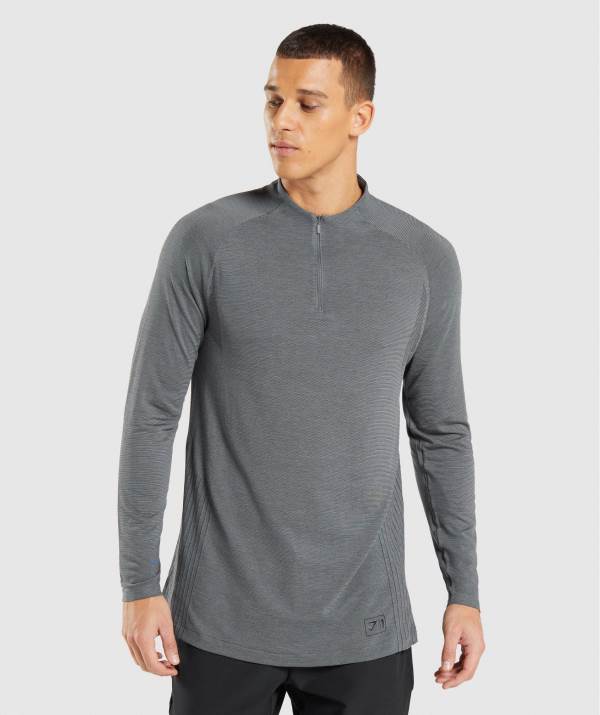 Gymshark Retake Seamless 1/4 Zip Pullover Herren Schwarz Grau | 6930AJRHT