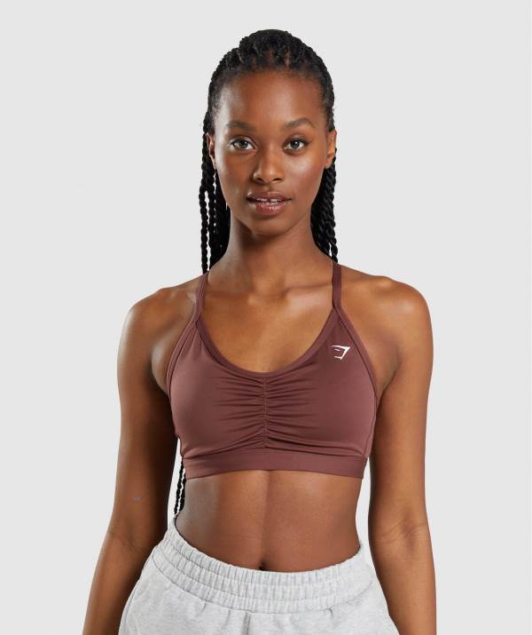 Gymshark Ruched Sport BH Damen Rosa Braun | 2803PGZDV