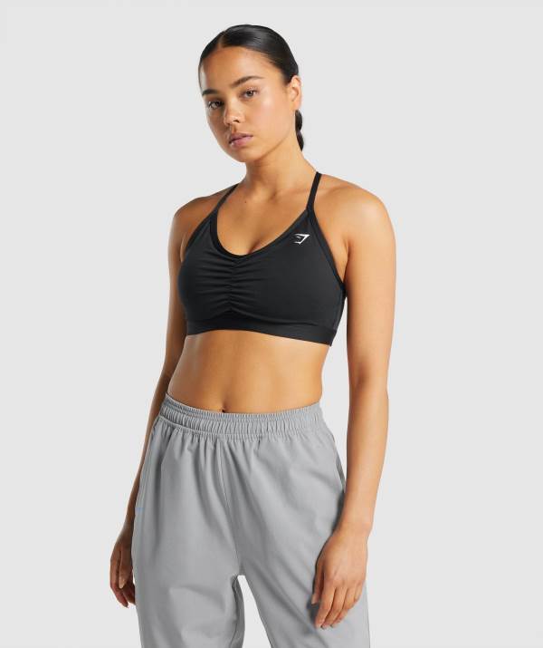 Gymshark Ruched Sport BH Damen Schwarz | 0584YFZKN