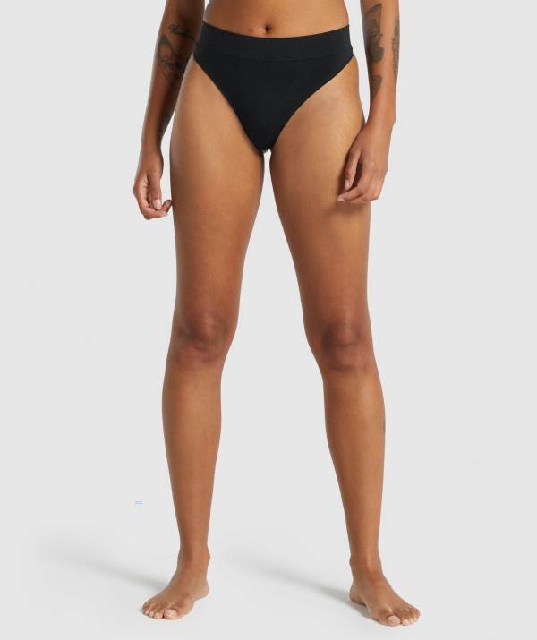 Gymshark Seamless High Rise Tanga Unterwäsche Damen Schwarz | 0341BKAXY