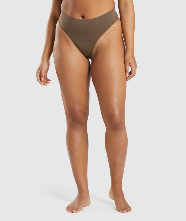 Gymshark Seamless High Rise Tanga Unterwäsche Damen Braun | 3470RJBFE