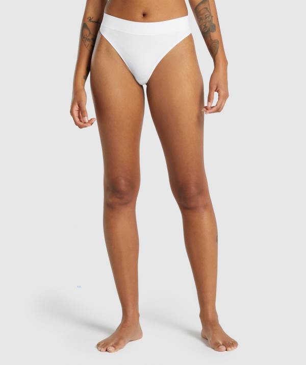 Gymshark Seamless High Rise Tanga Unterwäsche Damen Weiß | 3517DWFZK