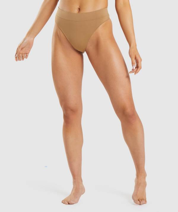 Gymshark Seamless High Rise Tanga Unterwäsche Damen Gold Hellbraun | 7520NKRTX
