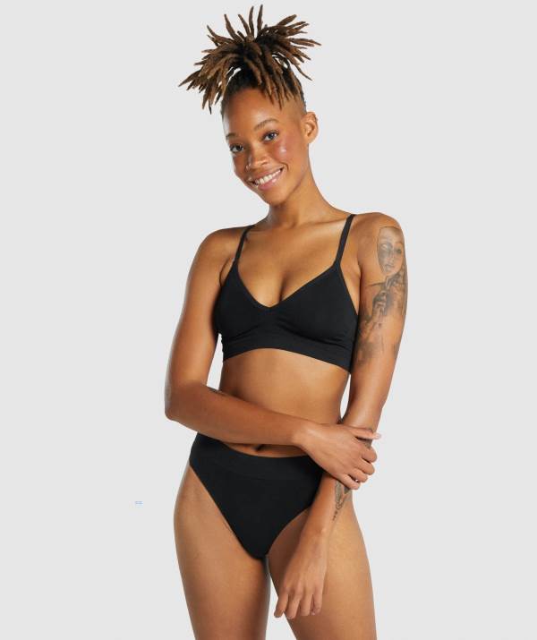 Gymshark Seamless Low Neck Bralette Unterwäsche Damen Schwarz | 7450VZMFE
