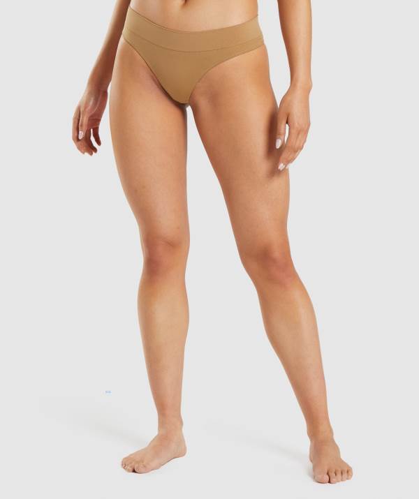 Gymshark Seamless Tanga Unterwäsche Damen Gold Hellbraun | 2476PWGEN