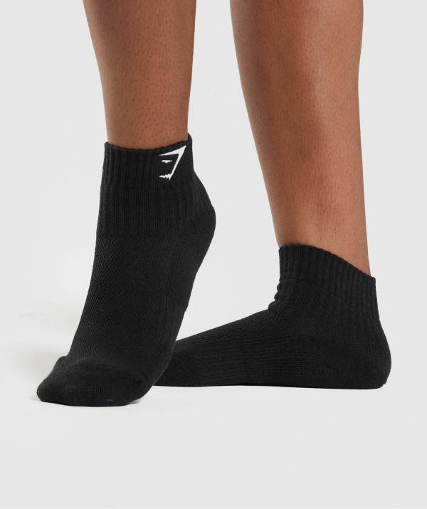 Gymshark Sharkhead Embroidered Quarter 2pk Socken Damen Schwarz | 4052JZQVC