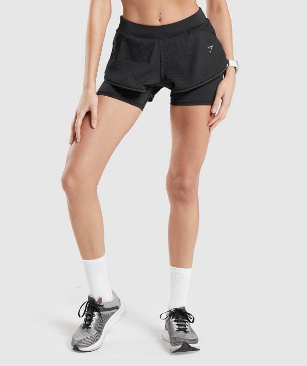 Gymshark Speed 2 In 1 Kurze Hose Damen Schwarz | 3029LEORN