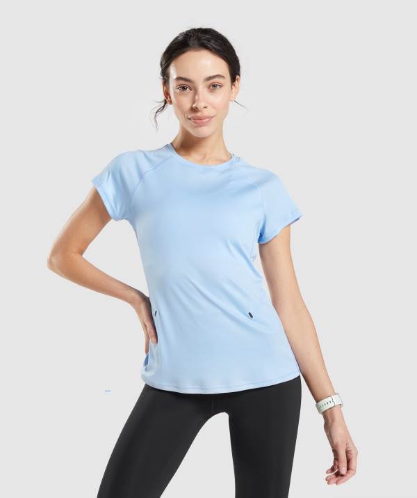 Gymshark Speed T-Shirt Damen Grau Blau | 1238ZVSTL