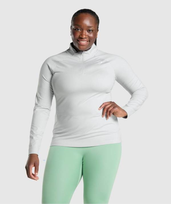 Gymshark Sport 1/4 Zip Pullover Damen Hellgrau | 5103ZUIKO