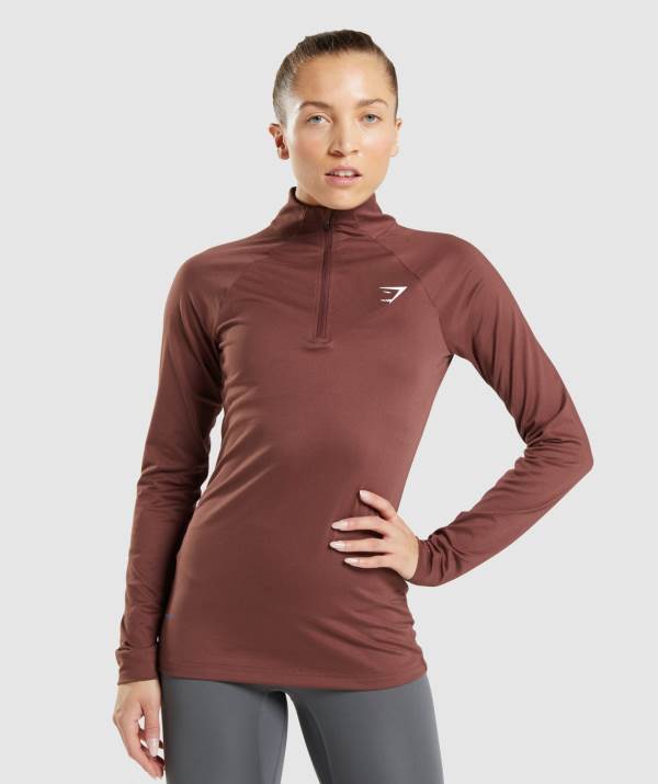 Gymshark Sport 1/4 Zip Pullover Damen Rosa Braun | 5620RABEW
